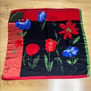 Pierre Cardin 34” Vintage Silk Scarf Floral Design